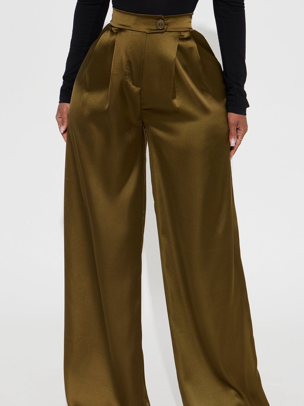 Fashion Nova Olive Satin High-Rise Wide Leg Pants